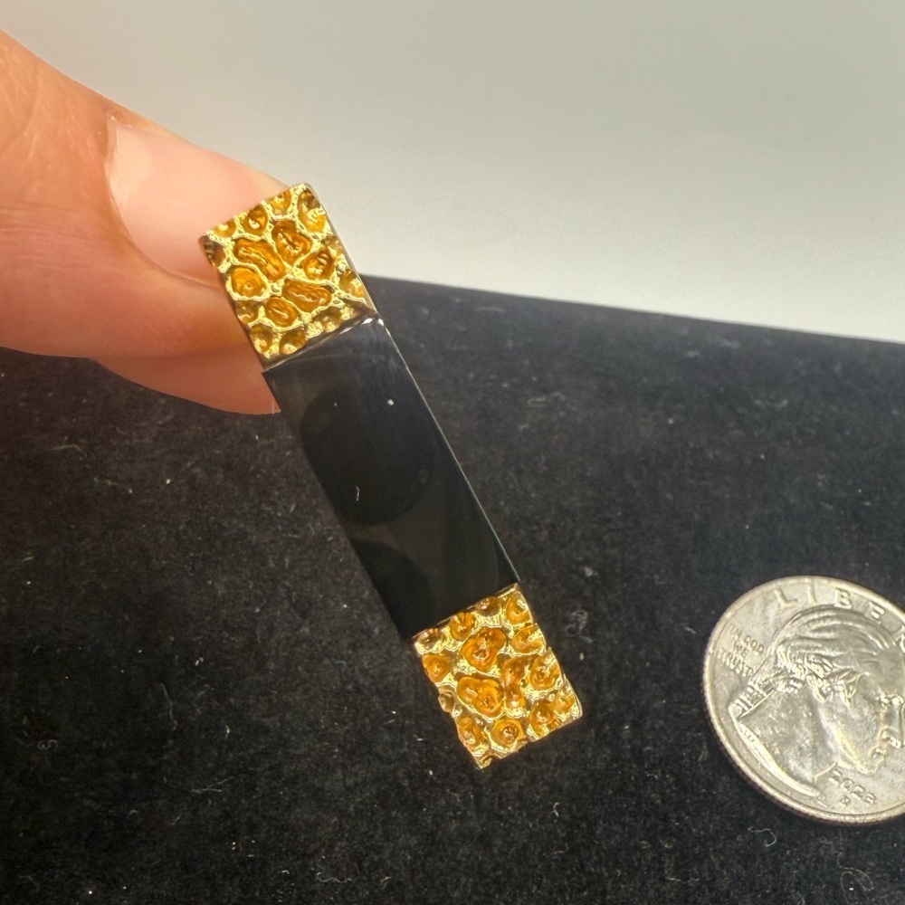 Vintage Gold Tone Faux Onyx Tie Clip Black Inlay Classic Men’s Tie Bar